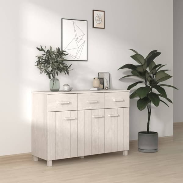 vidaXL Sivupöytä HAMAR valkoinen 113x40x80 cm täysi mänty