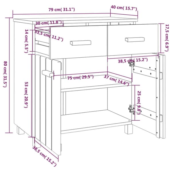vidaXL Nattbord HAMAR honningbrun 79x40x80 cm heltre furu