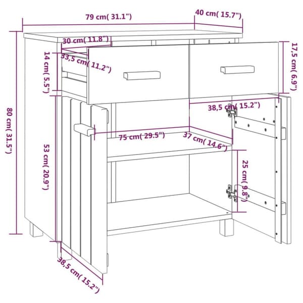 vidaXL skænk HAMAR 79x40x80 cm massivt fyrretræ hvid