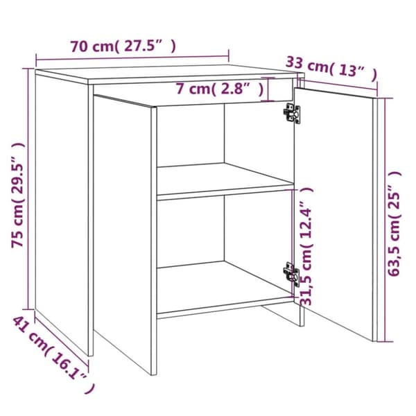 vidaXL skænk 70x41x75 cm konstrueret træ hvid