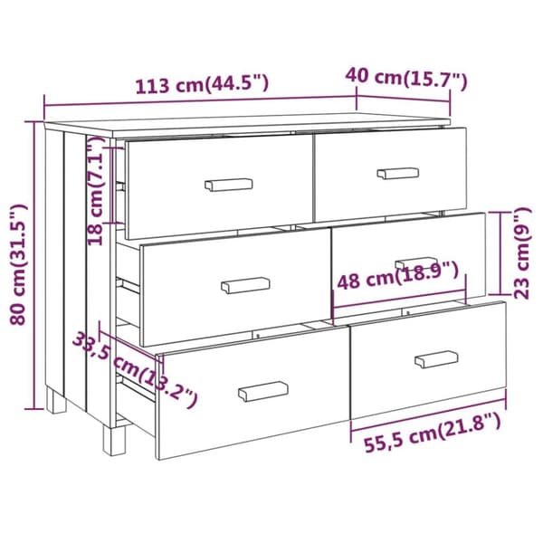 vidaXL Skänk HAMAR honungsbrun 113x40x80 cm massiv furu