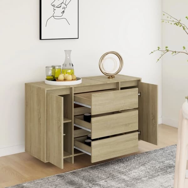 vidaXL skænk med 3 skuffer 120x41x75 cm spånplade sonoma-eg