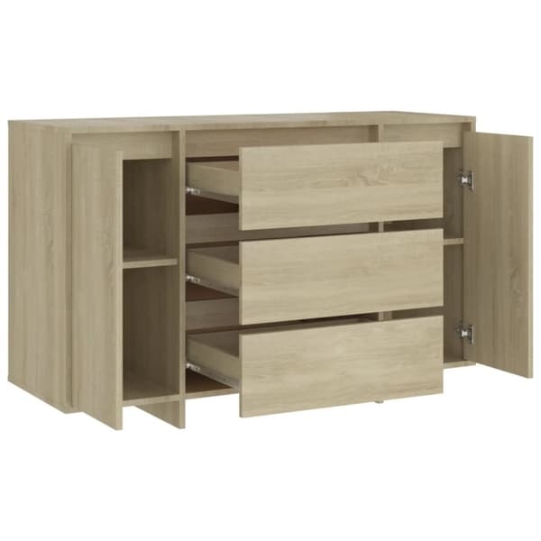 vidaXL skænk med 3 skuffer 120x41x75 cm spånplade sonoma-eg