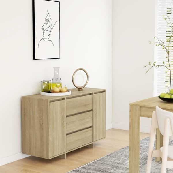vidaXL skænk med 3 skuffer 120x41x75 cm spånplade sonoma-eg