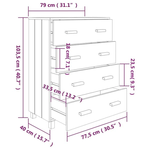 vidaXL skænk HAMAR 79x40x103,5 cm massivt fyrretræ honningbrun