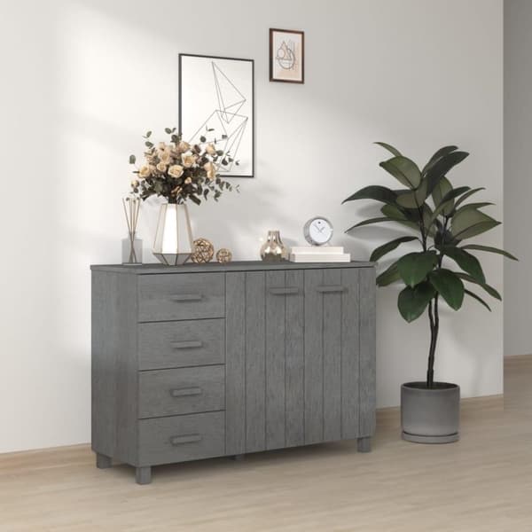 vidaXL Skjenk HAMAR mørkegrå 113x40x80 cm heltre furu
