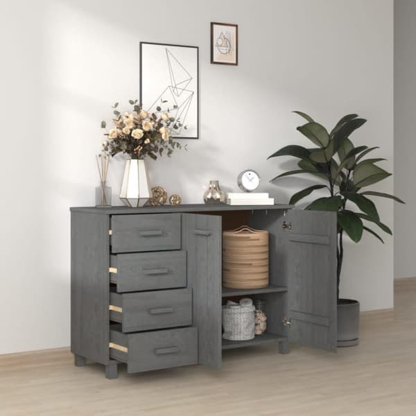vidaXL Skjenk HAMAR mørkegrå 113x40x80 cm heltre furu