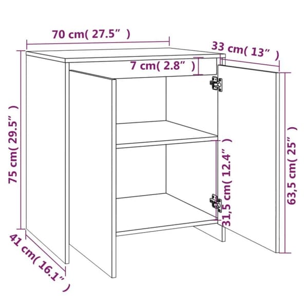 vidaXL Senkki Sonoma tammi 70x41x75 cm tekninen puu