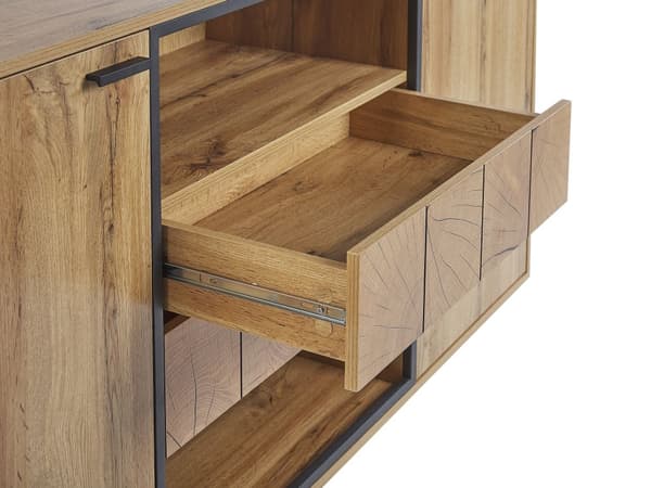 Lipasto vaalea puu/musta 89 x 158 x 40 cm kaksi ovea metalliset jalat rustiikkinen tyyli