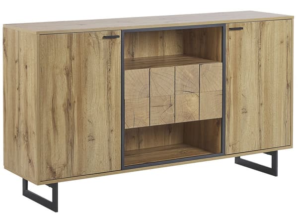 Lipasto vaalea puu/musta 89 x 158 x 40 cm kaksi ovea metalliset jalat rustiikkinen tyyli