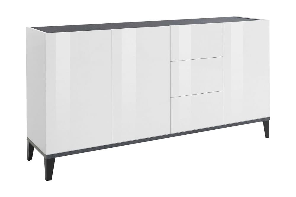 SUNAM Skänk 160 cm 3 Dörrar + Låda Antracit/Vit Högglans