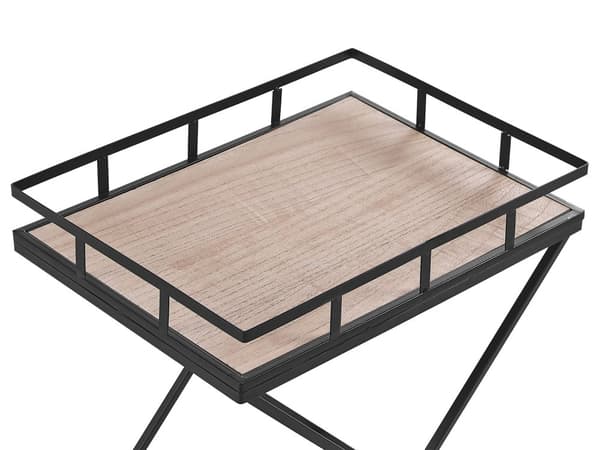 Köksvagn Svart Metall 56 cm Konstruktion Ljus Trätopp Hjul Industriell Rustik Modern