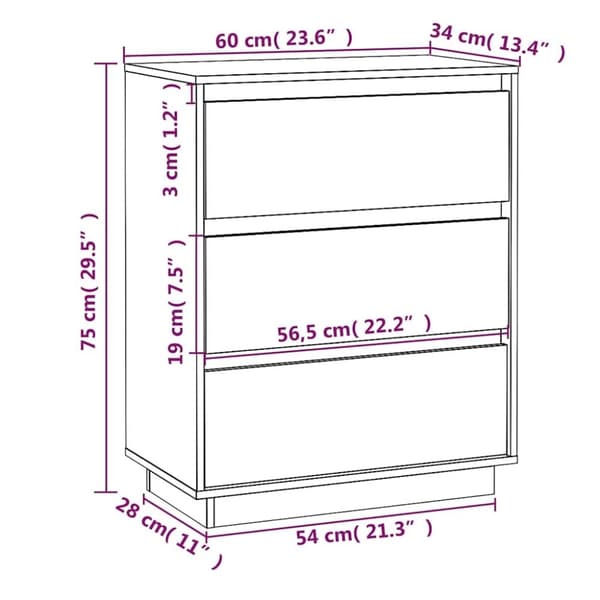 vidaXL Skjenk hvit 60x34x75 cm heltre furu