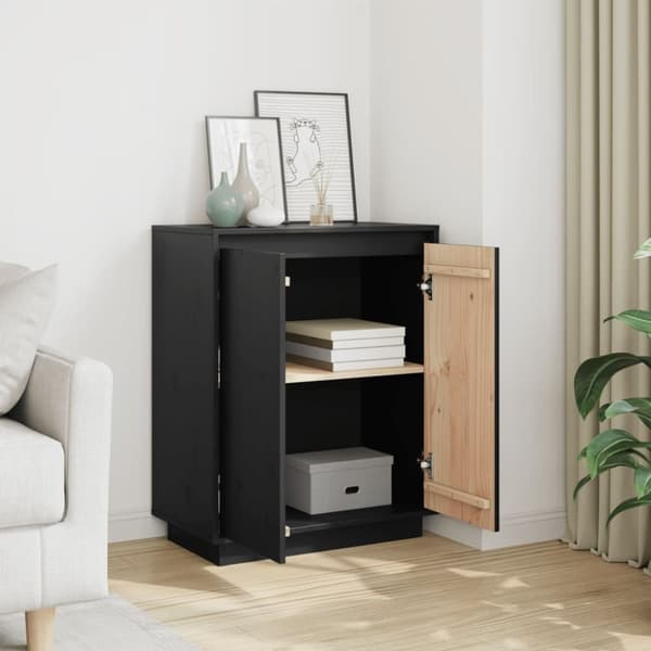 vidaXL skænk 60x34x75 cm massivt fyrretræ sort