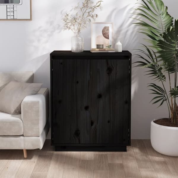 vidaXL skænk 60x34x75 cm massivt fyrretræ sort