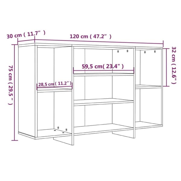 vidaXL Skjenk sonoma eik 120x30x75 cm konstruert tre
