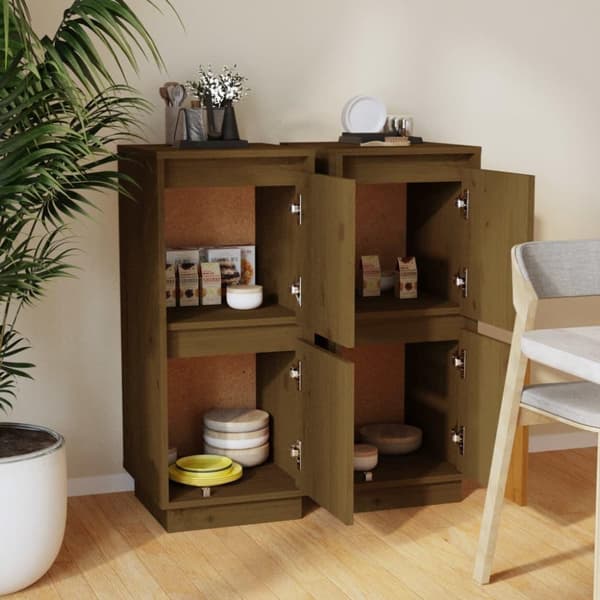 vidaXL skænke 2 stk. 31,5x34x75 cm massivt fyrretræ gyldenbrun