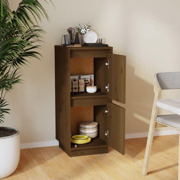 vidaXL skænk 31,5x34x75 cm massivt fyrretræ gyldenbrun