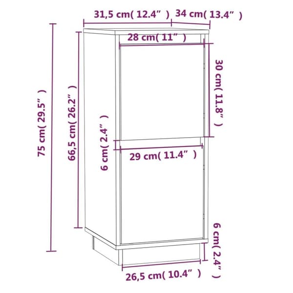 vidaXL skænk 31,5x34x75 cm massivt fyrretræ gyldenbrun