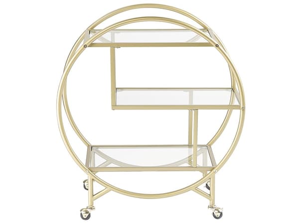 Serveringsvagn Guld Metall Glas 50 x 34 cm Glamour Hjul Öppen Förvaring Tre hyllor Vardagsrum