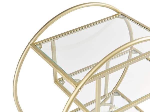 Serveringsvagn Guld Metall Glas 50 x 34 cm Glamour Hjul Öppen Förvaring Tre hyllor Vardagsrum