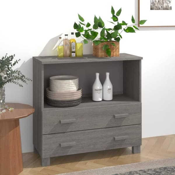 vidaXL Byrå HAMAR ljusgrå 85x35x80 cm massiv furu