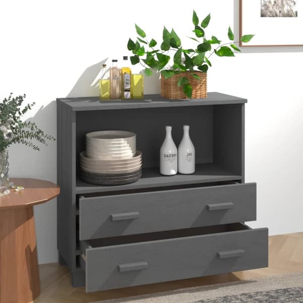 vidaXL Byrå HAMAR mörkgrå 85x35x80 cm massiv furu