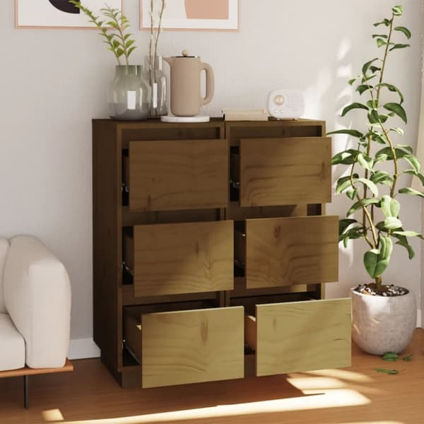 vidaXL Skjenk 2 stk honningbrun 32x34x75 cm heltre furu