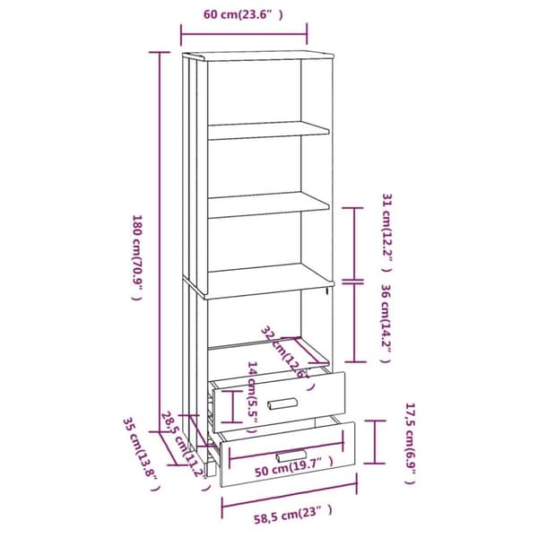 vidaXL Highboard HAMAR mørkegrå 60x35x180 cm heltre furu