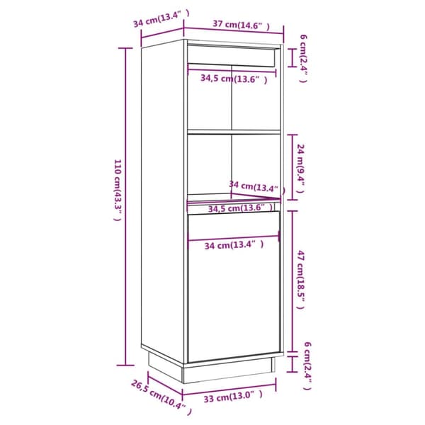 vidaXL Highboard 37x34x110 cm heltre furu