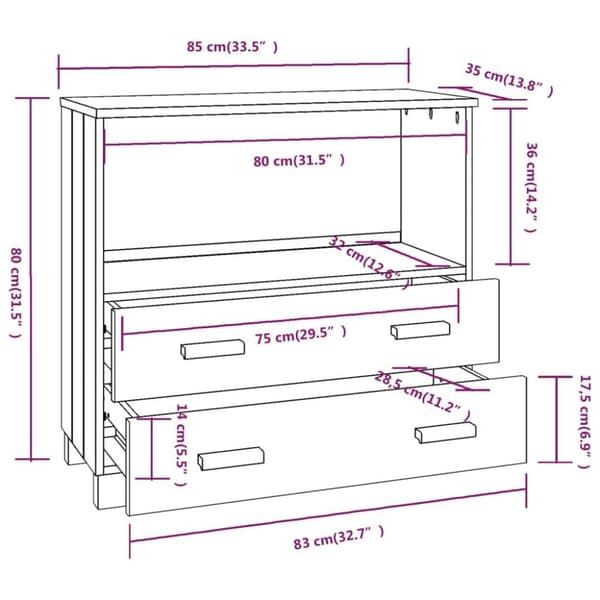 vidaXL Sivupöytä HAMAR hunajanruskea 85x35x80 cm täysi mänty