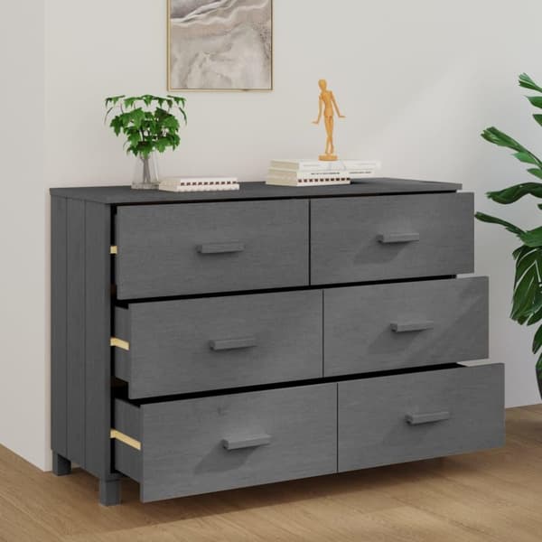 vidaXL Skänk HAMAR mörkgrå 113x40x80 cm massiv furu