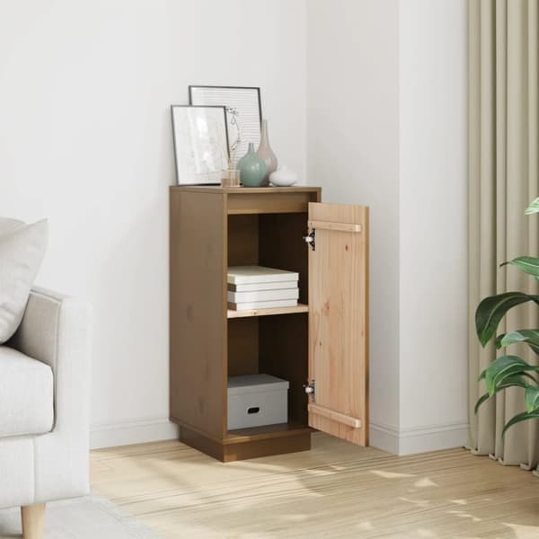 vidaXL skænk 31,5x34x75 cm massivt fyrretræ gyldenbrun