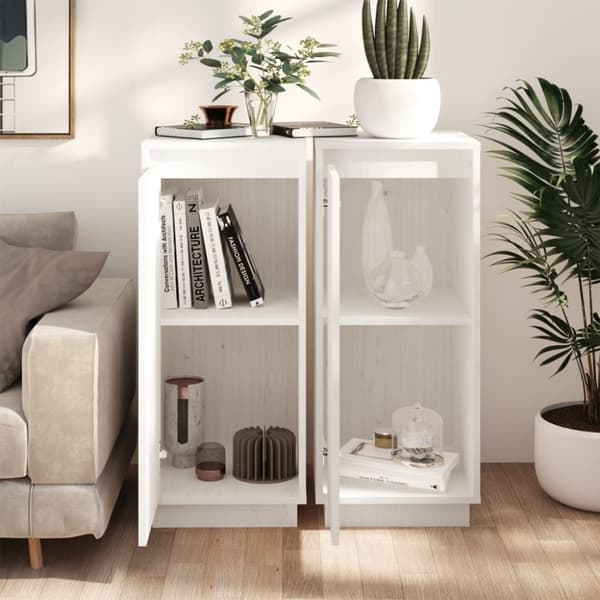 vidaXL skænke 2 stk. 31,5x34x75 cm massivt fyrretræ hvid