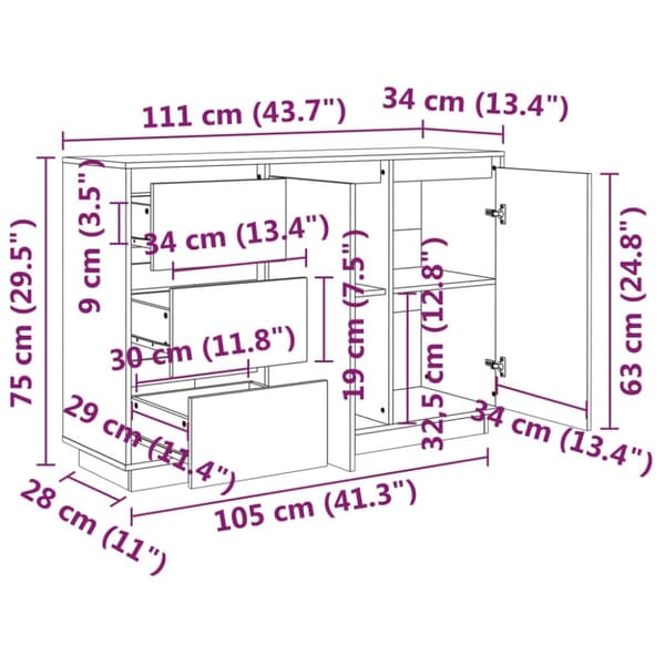 vidaXL Skänk 111x34x75 cm massiv furu