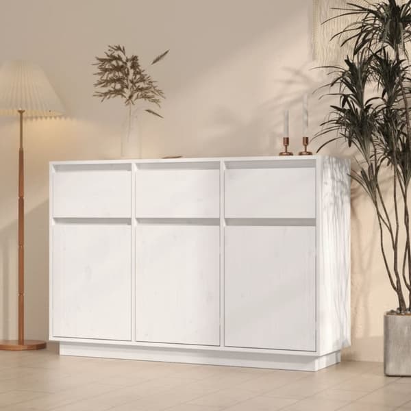 vidaXL skænk 110x34x75 cm massivt fyrretræ hvid