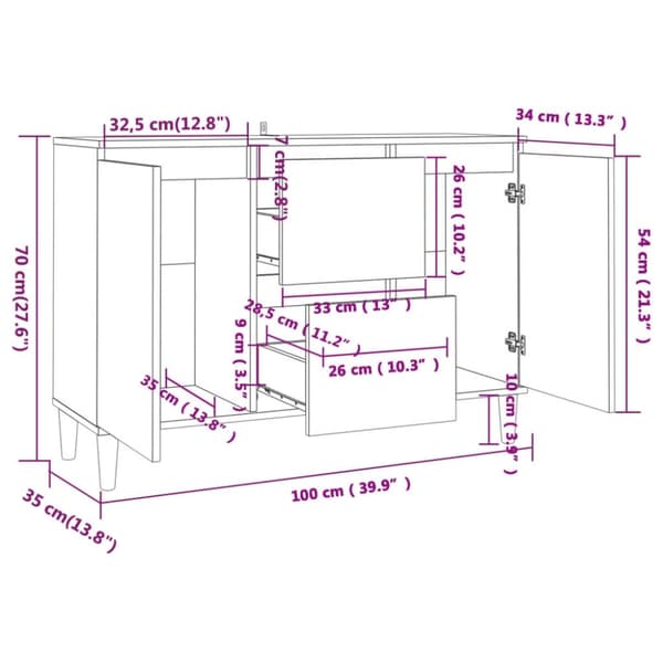 vidaXL Skjenk røkt eik 101x35x70 cm konstruert tre