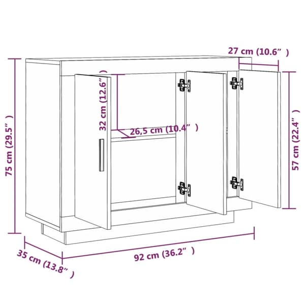 vidaXL Skjenk betonggrå 92x35x75 cm konstruert tre