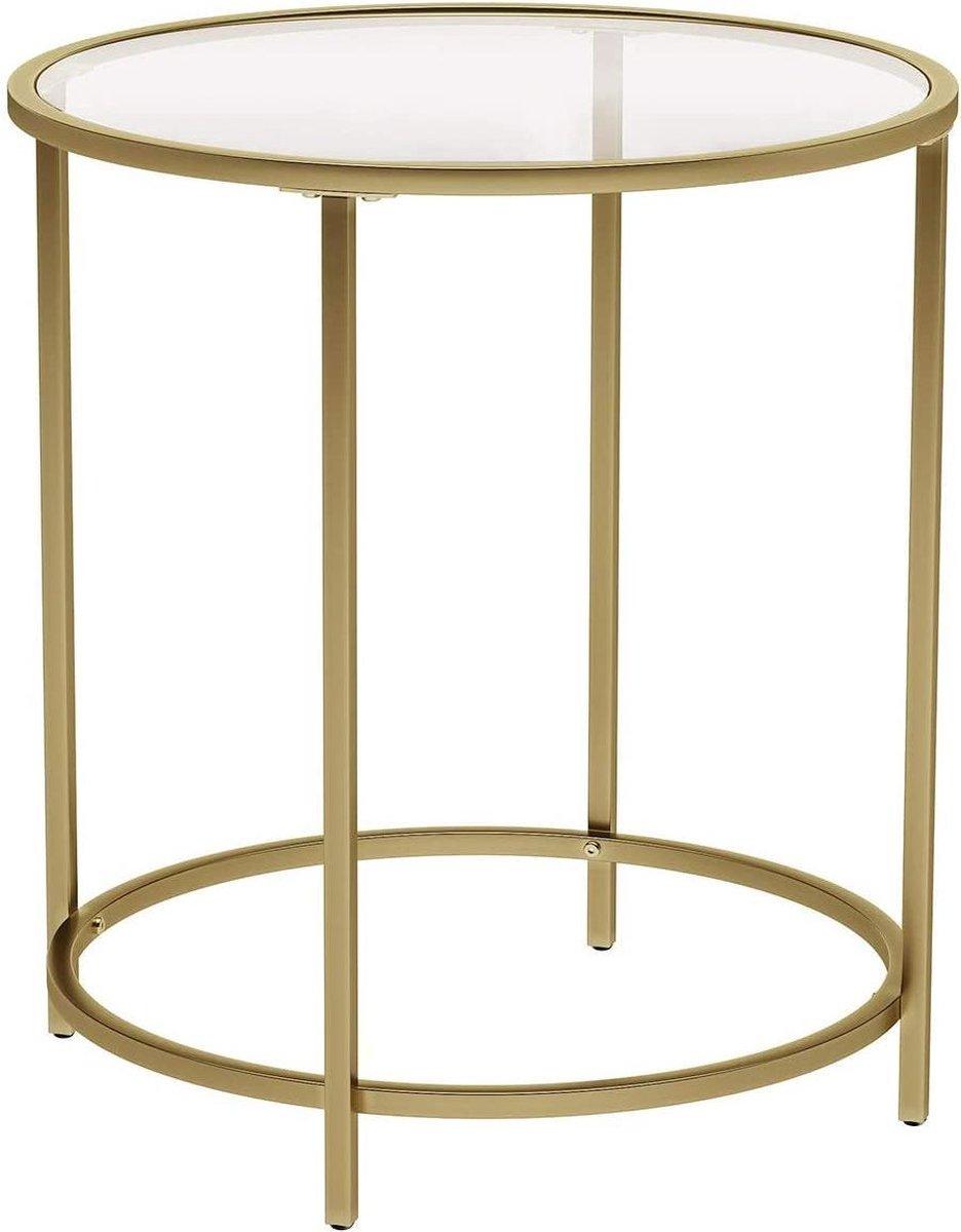 Sidobord runda - glasbord - litet soffbord - metallram - härdat glas