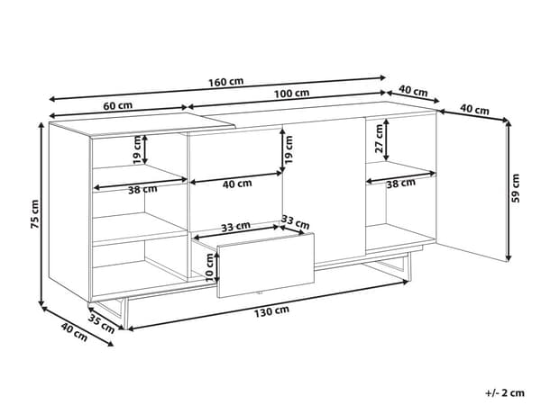 Senkki vaalea puu/musta 160 x 75 x 40 cm MDF teräs 3 laatikkoa 3 hyllyä kaappi