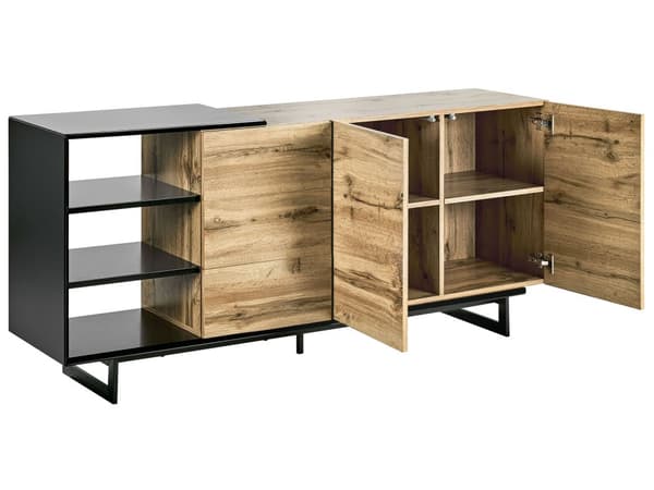 Senkki vaalea puu/musta 160 x 75 x 40 cm MDF teräs 3 laatikkoa 3 hyllyä kaappi