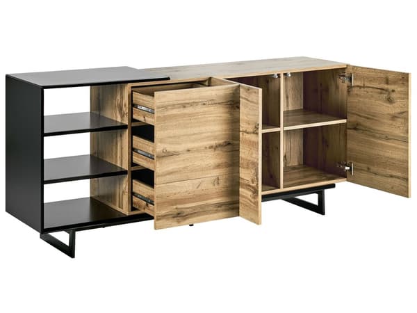 Senkki vaalea puu/musta 160 x 75 x 40 cm MDF teräs 3 laatikkoa 3 hyllyä kaappi