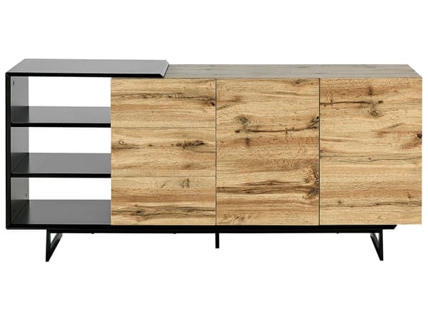 Senkki vaalea puu/musta 160 x 75 x 40 cm MDF teräs 3 laatikkoa 3 hyllyä kaappi