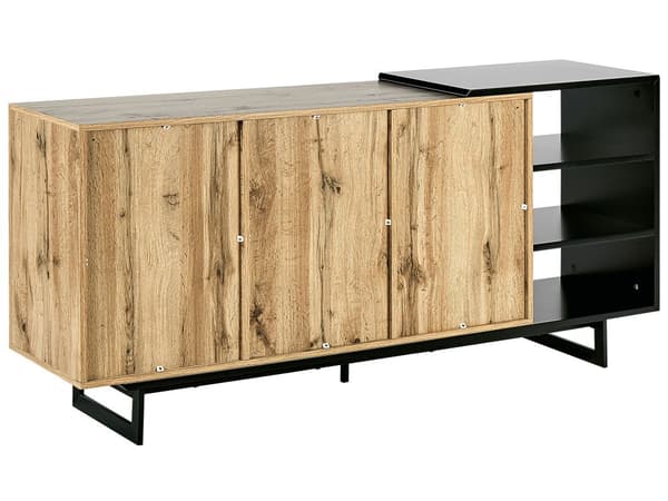Senkki vaalea puu/musta 160 x 75 x 40 cm MDF teräs 3 laatikkoa 3 hyllyä kaappi
