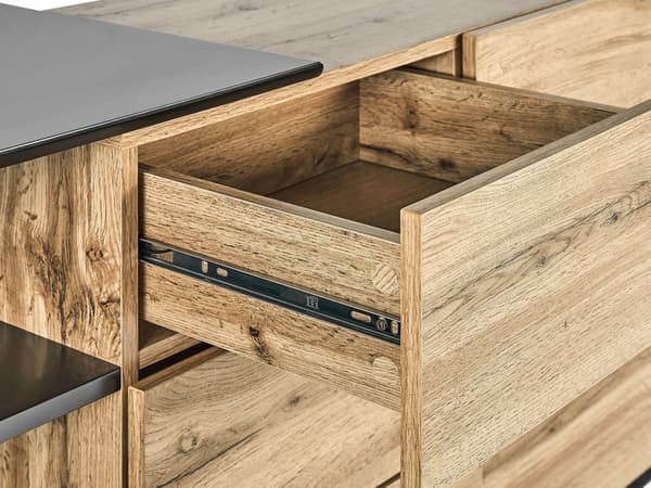 Senkki vaalea puu/musta 160 x 75 x 40 cm MDF teräs 3 laatikkoa 3 hyllyä kaappi