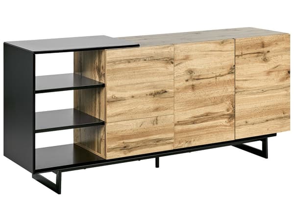 Senkki vaalea puu/musta 160 x 75 x 40 cm MDF teräs 3 laatikkoa 3 hyllyä kaappi