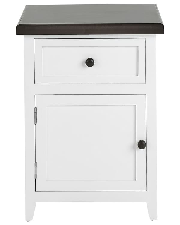 Nattduksbord Vit Brun MDF 40 x 30 x 55 cm Låda Skåp Sängbord Sovrum Retro Traditionell