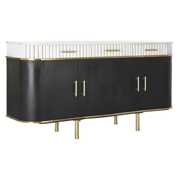 Skænk DKD Home Decor Sort Gylden Metal Hvid Mangotræ (151 x 42 x 79 cm)