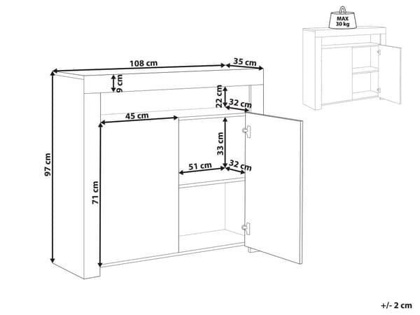 Senkki valkoinen 108 x 97 x 35 cm MDF lastulevy 2 ovea LED-valo skandinaavinen