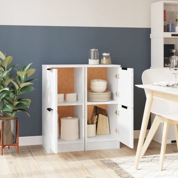 vidaXL Skjenker 2 stk høyglans hvit 30x30x70 cm konstruert tre
